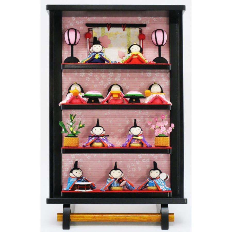 ミニひな ちりめんミニひな10人セット ミニおひなさま薄型ガラスケース入り 立て掛けタイプ お名前木札付き MH002S 約