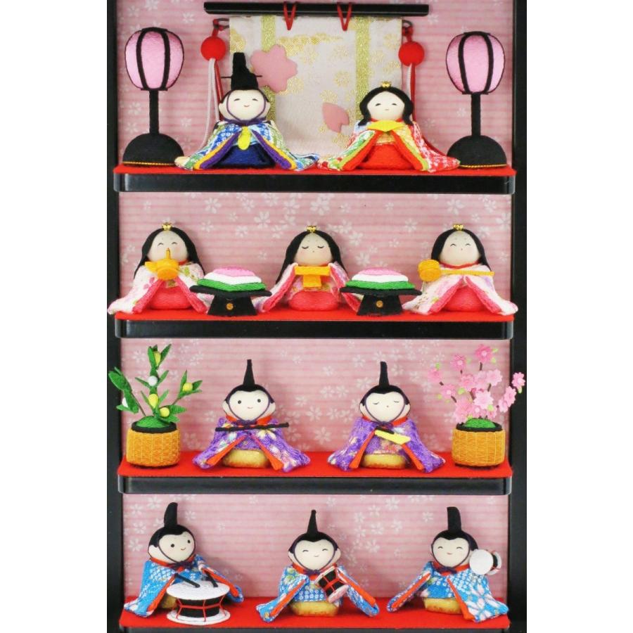 ミニひな ちりめんミニひな10人セット ミニおひなさま薄型ガラスケース入り 立て掛けタイプ お名前木札付き MH002S 約