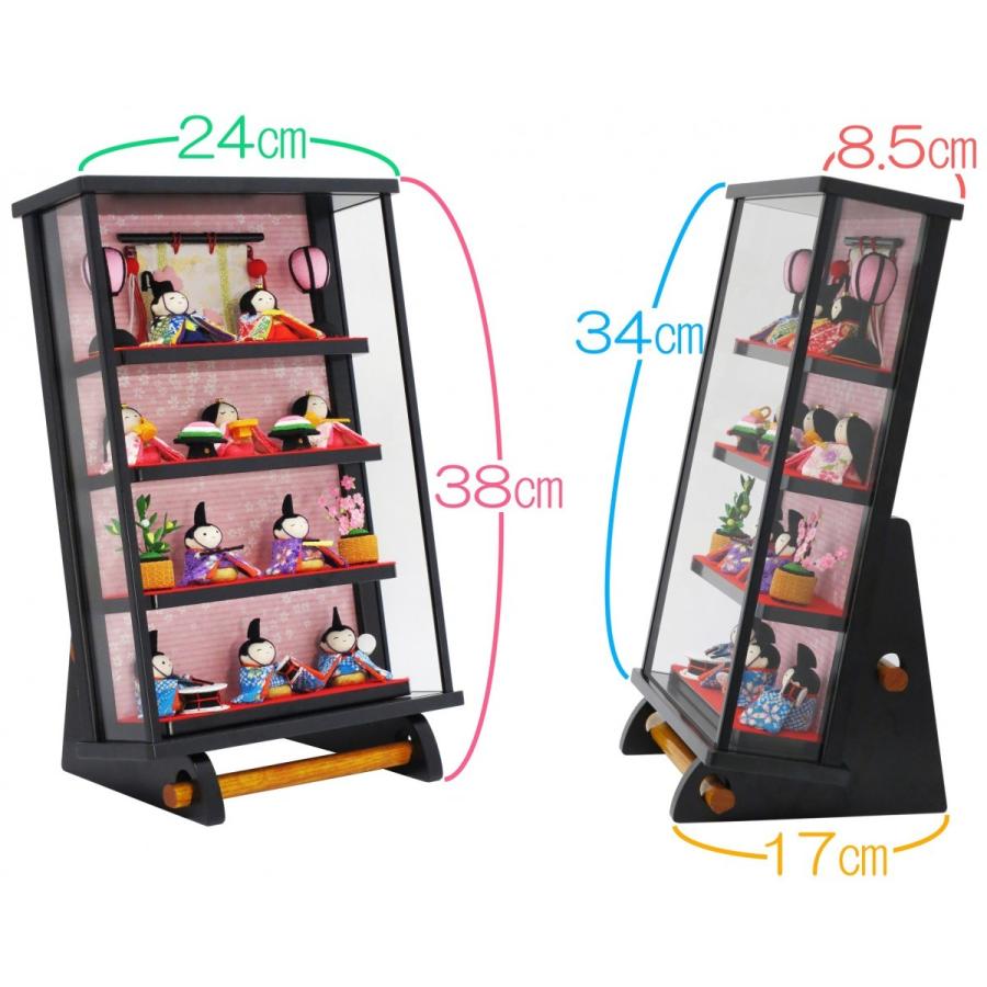 ミニひな ちりめんミニひな10人セット ミニおひなさま薄型ガラスケース入り 立て掛けタイプ お名前木札付き MH002S 約