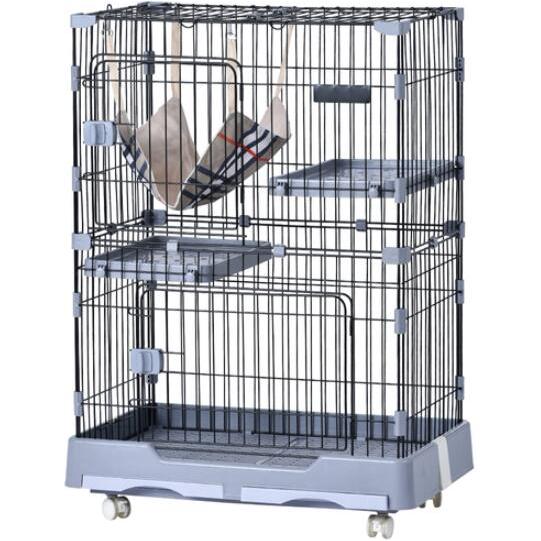 中古品 猫 ケージ キャットケージ ペットケージ キャスター付 猫ゲージ 大型 多頭飼い ネコドア キャットハウス 1段2段可能 留守番 保護 脱走防止 おしゃれ 【2230177292】(11687円)