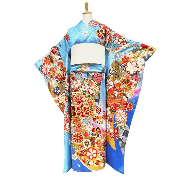 オイルペイント 京友禅振袖 レトロ品 正絹 仕立て付 オ―ダ―寸法で