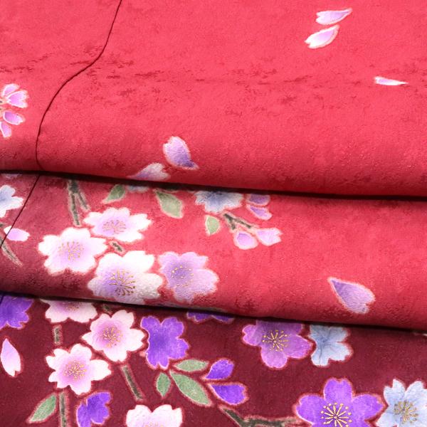 振袖 赤ピンク 仕立て上がり 正絹 新品 購入 販売 礼装 フォーマル 着物 古典柄 成人式 卒業式 絹 枝垂れ桜 f-552の画像