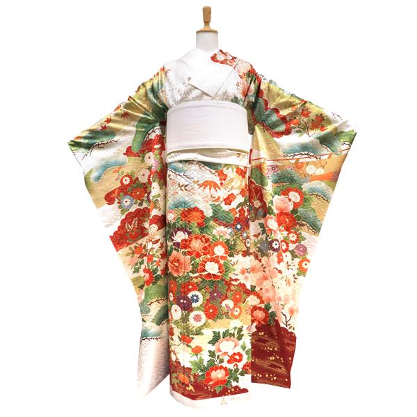 正絹振袖 友禅古典柄 未仕立て【新品、未使用品】 未仕立て 振袖 22点セット「紺 友禅 梅に楓と鈴」仮絵羽 振り袖 正絹