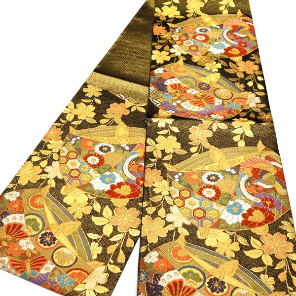 加藤善 袋帯 振袖用 仕立て付き 成人式 帯 正絹 新品 購入 販売 未仕立て 西陣織 帯 結婚式 礼装用 フォーマル 古典柄 黒色 宝相華 仕立て込み Ffo 328 Apaproduction Fr