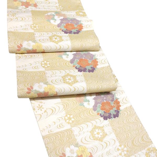 ポイント10倍 袋帯 正絹 白 ベージュ 丸勇 仕立て付き 帯 フォーマル  