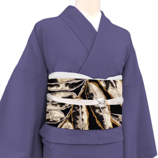 20%OFFセール 袋帯 黒 正絹 岡文織物 六文字屋半兵衛 仕立て付き お茶 