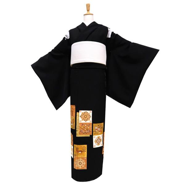 黒留袖 手挿し京友禅 仕立て付き  購入 販売 新品 古典柄 短冊 華文 鳳凰 正絹 未仕立て 反物 結婚式 披露宴 絹 仕立て込み kt-111の画像