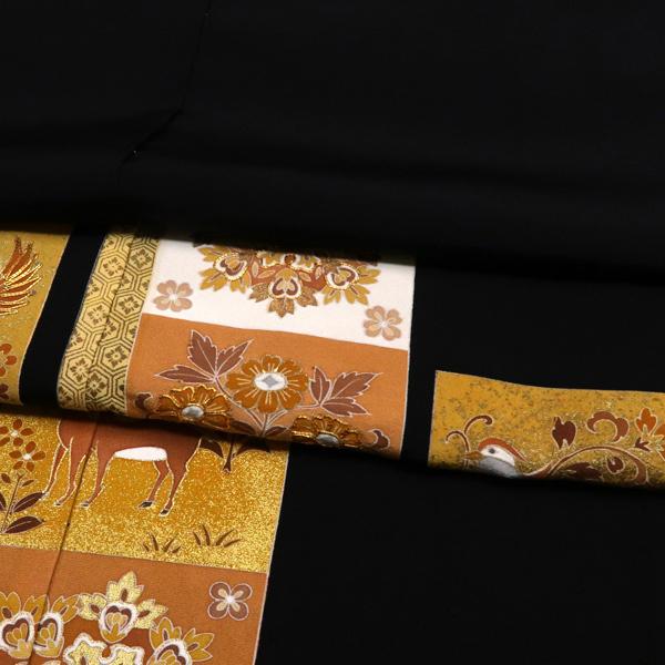 黒留袖 手挿し京友禅 仕立て付き  購入 販売 新品 古典柄 短冊 華文 鳳凰 正絹 未仕立て 反物 結婚式 披露宴 絹 仕立て込み kt-111の画像
