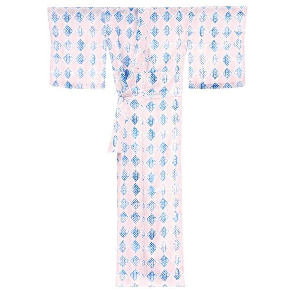 夏絽小紋 仕立て上がり 着物 青 藤色 新品 販売 購入 未使用 菱文様 夏 