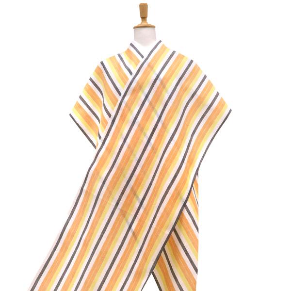 15%クーポンあり 近江ちぢみ 着物 仕立て付き オレンジ 縞 ストライプ 麻 綿 夏着物 新品 未仕立て 反物 カジュアル 7月 8月 盛夏 広幅 女物 ktn-93_1