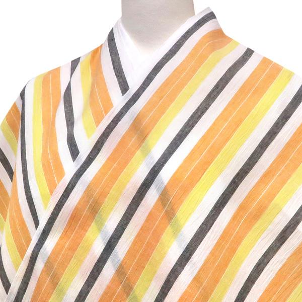 15%クーポンあり 近江ちぢみ 着物 仕立て付き オレンジ 縞 ストライプ 麻 綿 夏着物 新品 未仕立て 反物 カジュアル 7月 8月 盛夏 広幅 女物 ktn-93_2