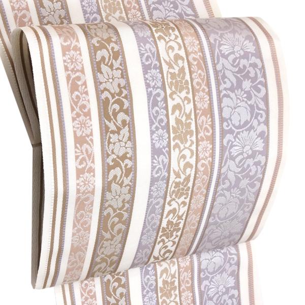 井上絹織 博多帯 仕立て付き 博多絢爛 正絹 帯 八寸名古屋帯 新品 未仕立て 反物 洒落帯 仕立て込み アイボリー 間道 唐花 伝統工芸品 単衣帯 No 244 Covid19 Cmi Co