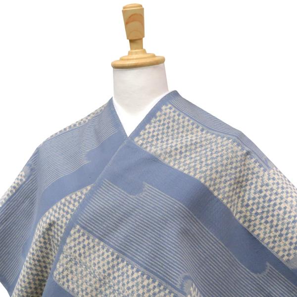 久留米絣 着物 仕立て付き 着尺 反物 単衣 販売 購入 新品 紬 絣 エ霞 灰青 坂田織物 伝統的工芸品 お綿 久留米かすり tu-71の画像
