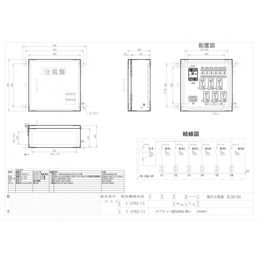 電灯盤 メイン 30A 6回路 型式 SL30-60 : 仮設分電盤.com - 通販
