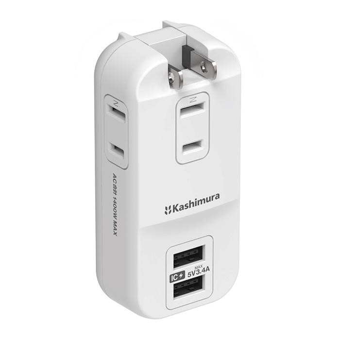 電源タップ リバーシブルUSB Type-Aポート 2ポート合計17W/ACコンセント3口合計1400Wまで対応(AC067) | 