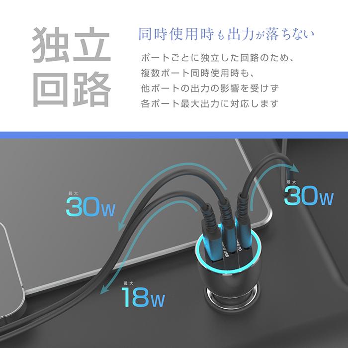 最大合計78W出力 USB PD 最大30W×2ポート/USB-A×1ポート搭載 DC充電器(DC065) |  | 03