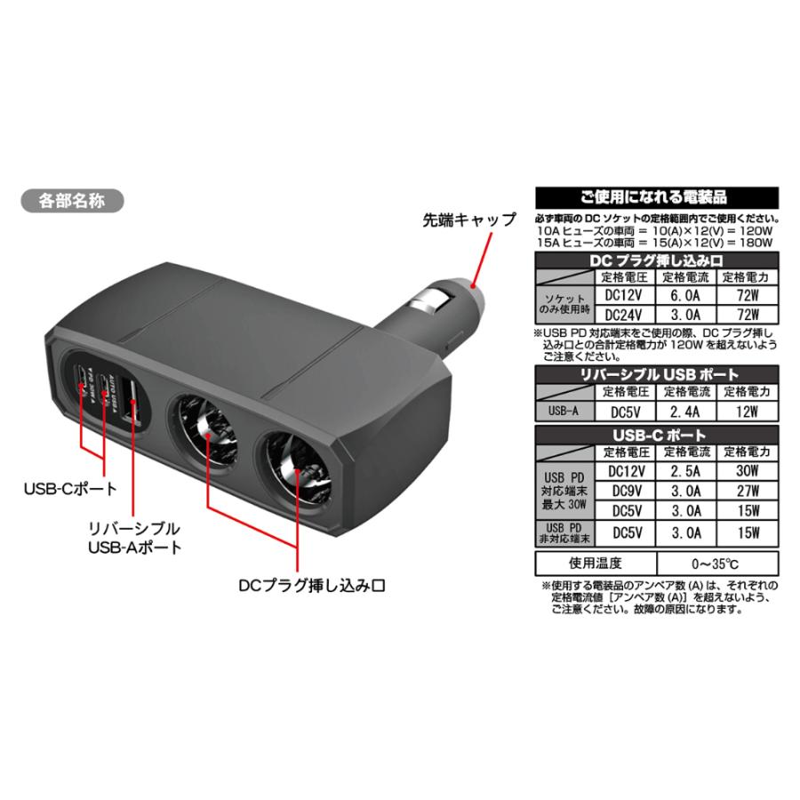 2連ダイレクトソケット PD対応Type-C×2ポート/リバーシブルUSB-A×1