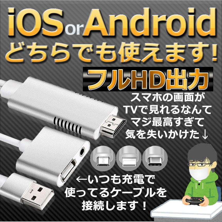 テレビ 接続 iOS iPhone iPad Android hdmi 変換 対応 アダプタ ケーブル 3in1 フルHD USB ミラーリング テレビ 映す TypeC HDWSUMAHO｜kasimaw