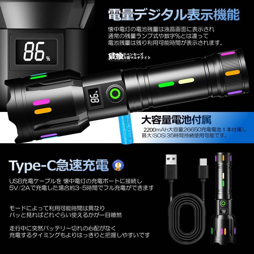 最強 懐中電灯 led 強力 液晶画面デジタル 2000LM 5つの点灯 最強 懐中電灯 led 強力 液晶画面デジタル 2000LM 5つの点灯