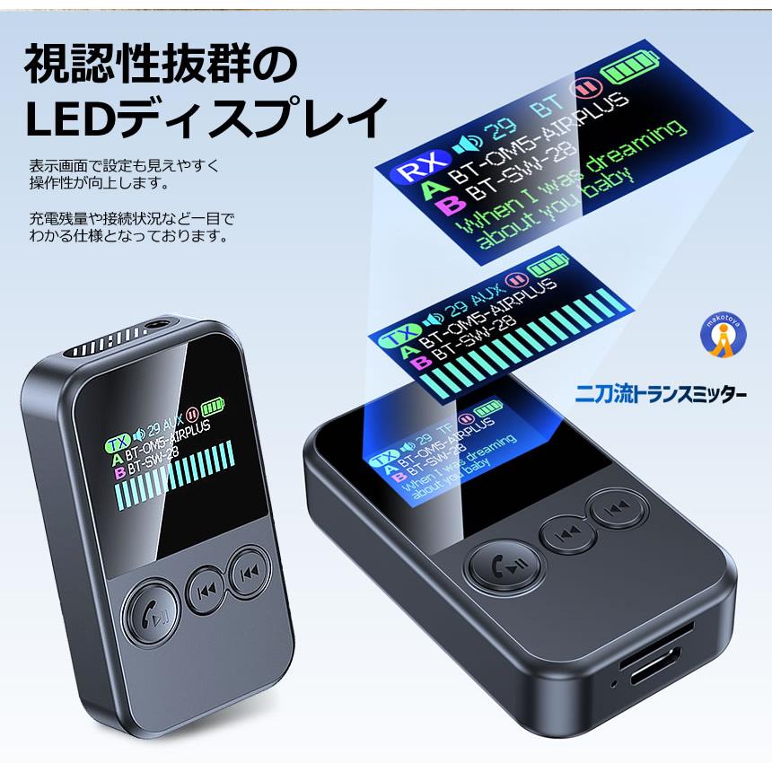 Bluetooth 5.4 トランスミッター レシーバー 送受信両対応 LED