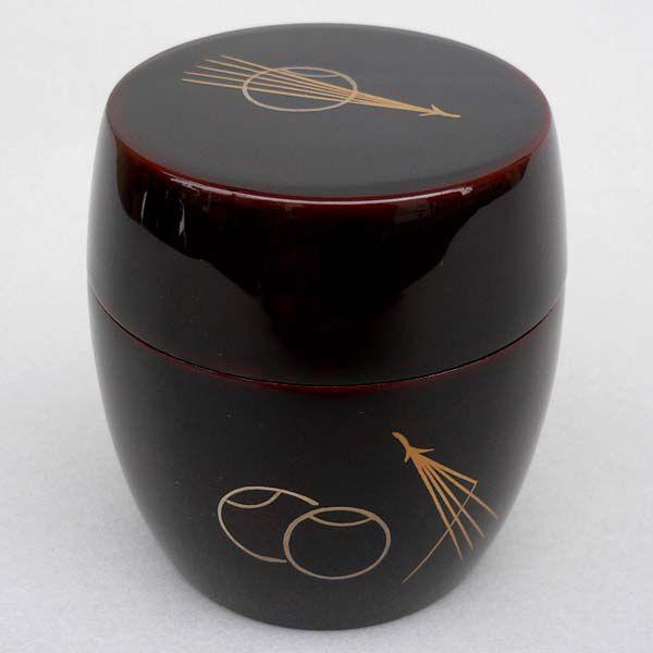 B314b 「胴張棗」 塗師 岡本陽斎作 共箱 溜塗 玄々斎好写 茶道具