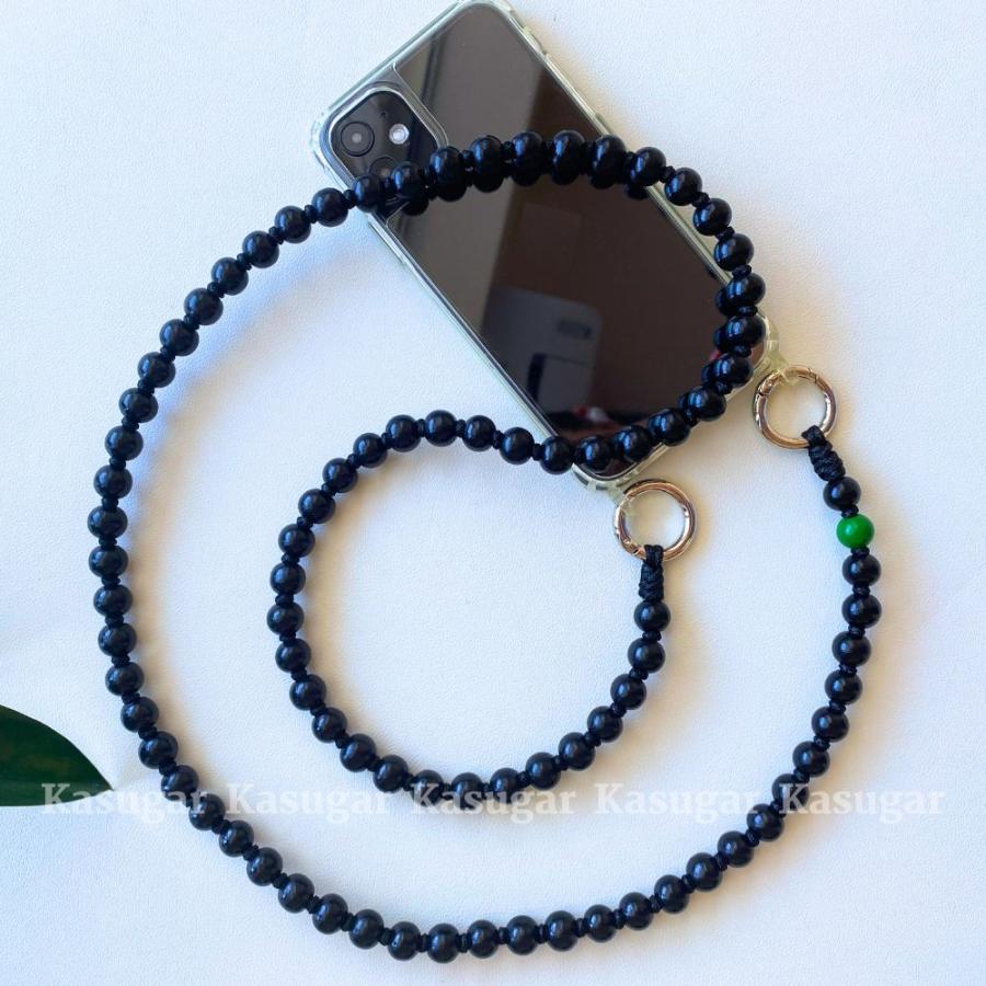 ウッド EMERALD 1本タイプ 木製 ビーズ スマホ ショルダー