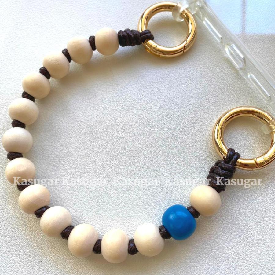 ハンドメード ウッド ビーズ スマホ リスト ハンド ストラップ