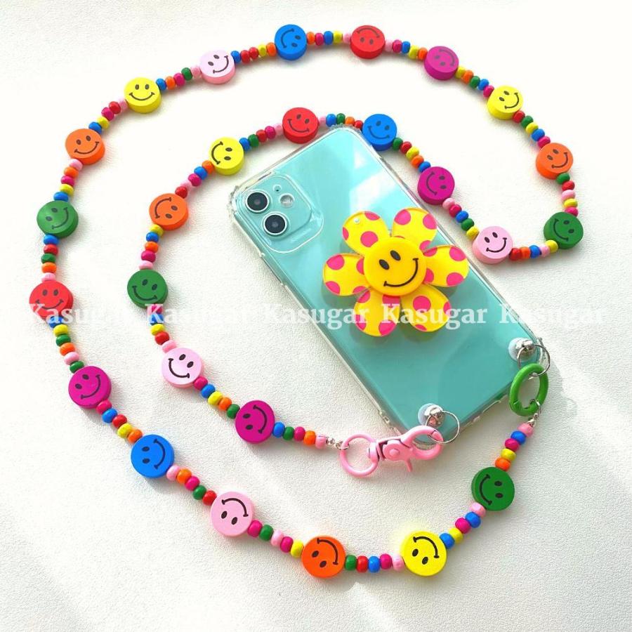 ハンドメード 木製 ビーズ スマホ ショルダーストラップ 肩掛