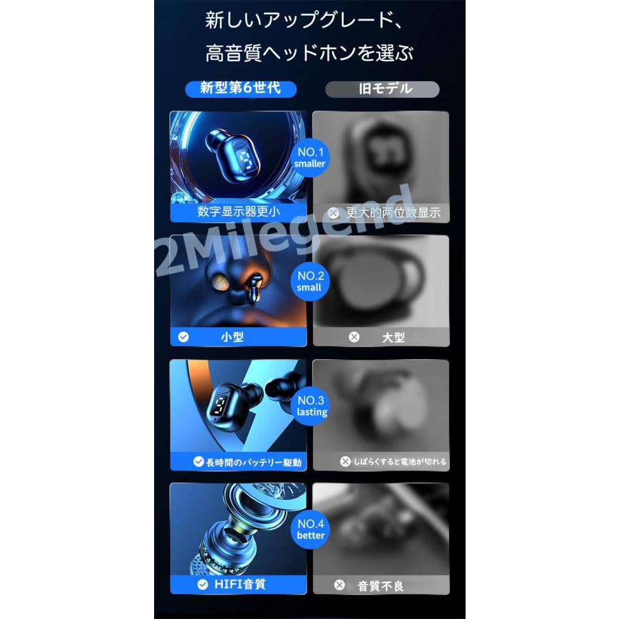 ワイヤレス イヤホンBluetooth5.3 片耳超小型 完全ワイヤレス ヘッドセット LED残量表示 連続再生 超軽量 ブルートゥース イヤフォン｜kasumi0707store｜02