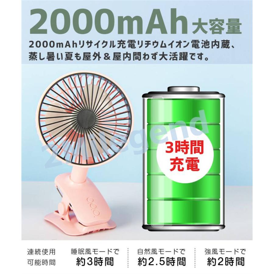 扇風機 クリップ 120度自動首振り USB扇風機 首振り クリップ 卓上扇風機 コンセント 携帯扇風機 卓上ファン ハンディファン USB充電｜kasumi0707store｜08