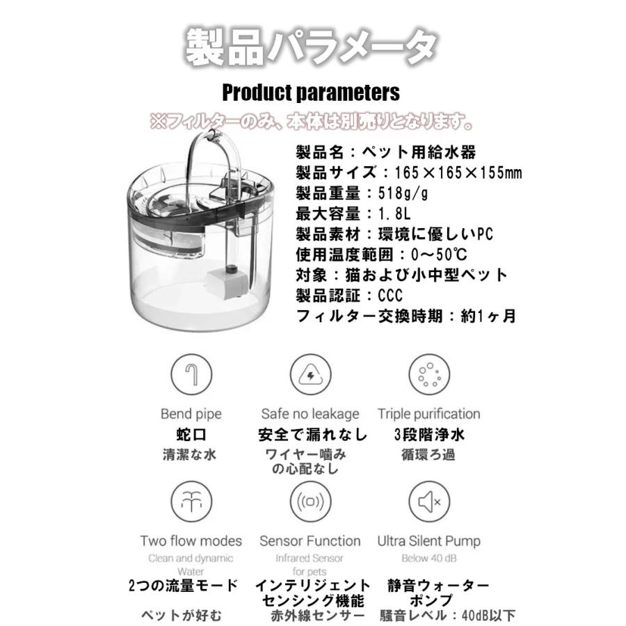 ペット用飲用噴水 活性炭フィルター 猫 犬 飲用噴水 小型犬用 給水器