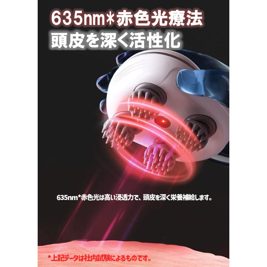 ヘッドマッサージャー 頭皮もみ 赤色LED光 電動頭皮ブラシ シャンプー