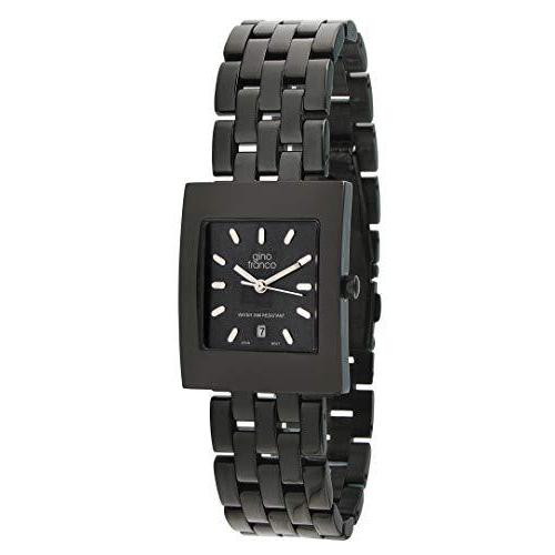 感謝の声続々！ Gino Franco Br Steel Stainless with Watch Plated Ionic Black Square Women's 腕時計用ベルト、バンド