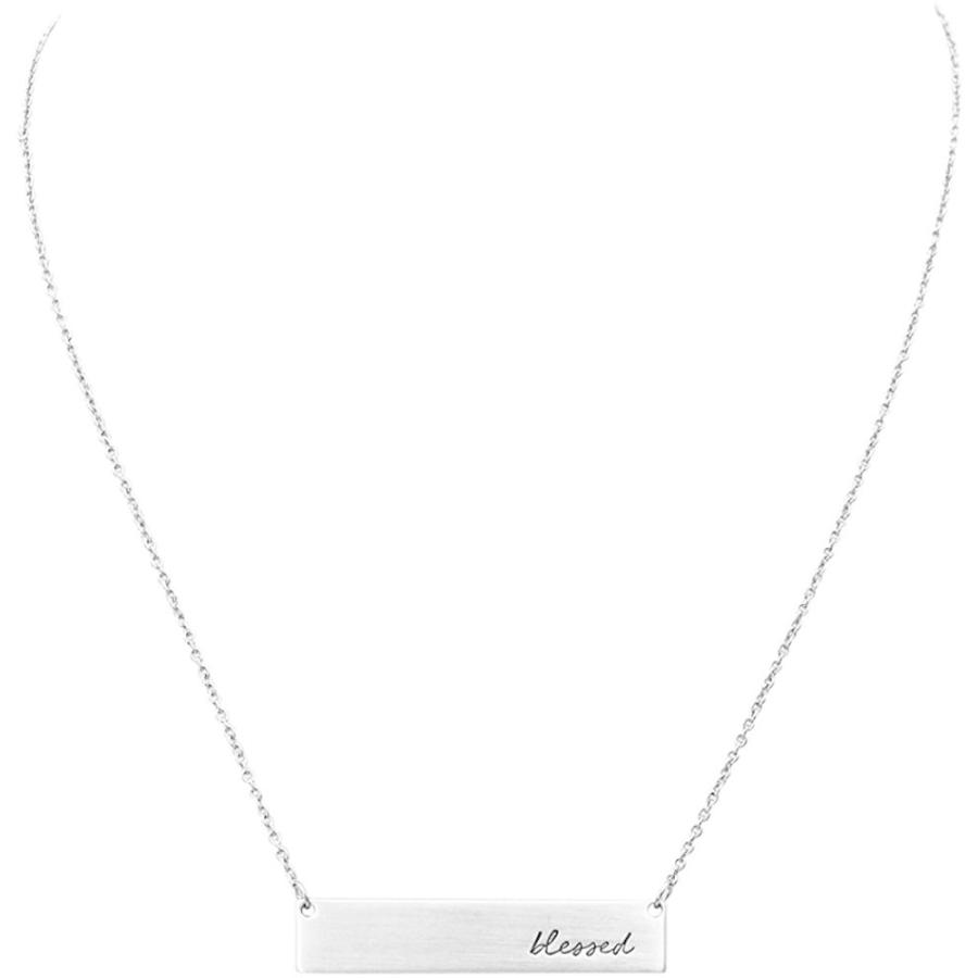 Rosemarie Collections Women's Inspirational Bar Pendant Necklace Blessed (S