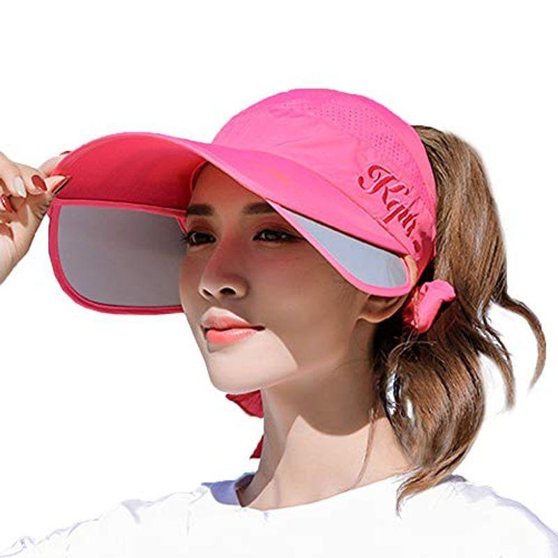 roseo つば幅調節可能 ワイド サンバイザー UVカット 帽子 送料無料カード決済可能 日焼け防止 ストラップ付 豪奢な ピンク 紫外線対策 日よけ