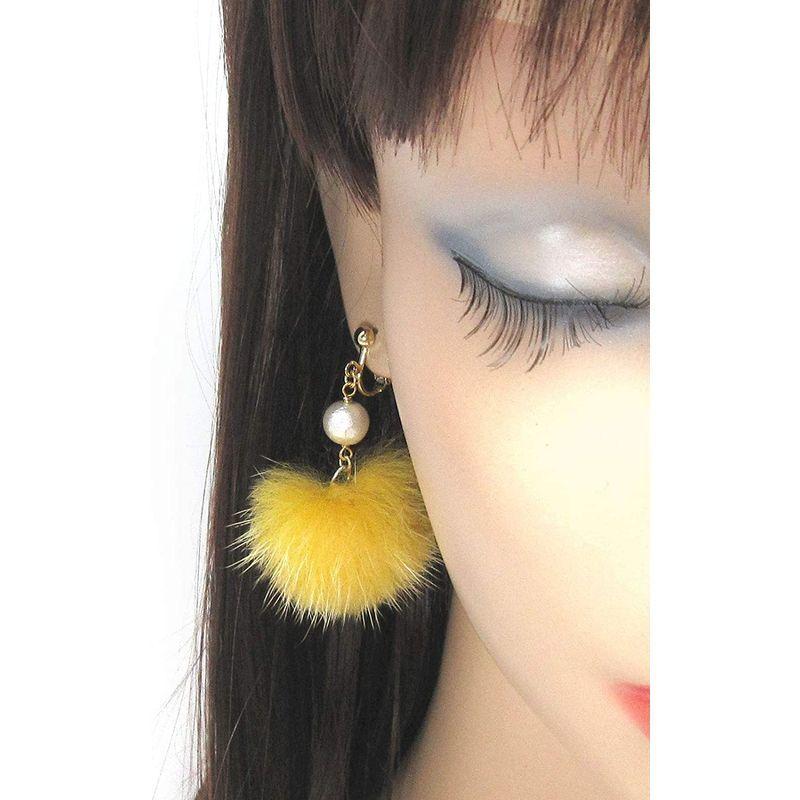 Cherry クロムイエロー ミンクファー コットンパール イヤリング シリコンカバー付き A811 初回限定