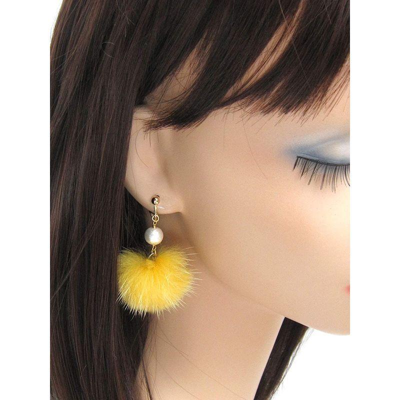 Cherry クロムイエロー ミンクファー コットンパール イヤリング シリコンカバー付き A811 初回限定