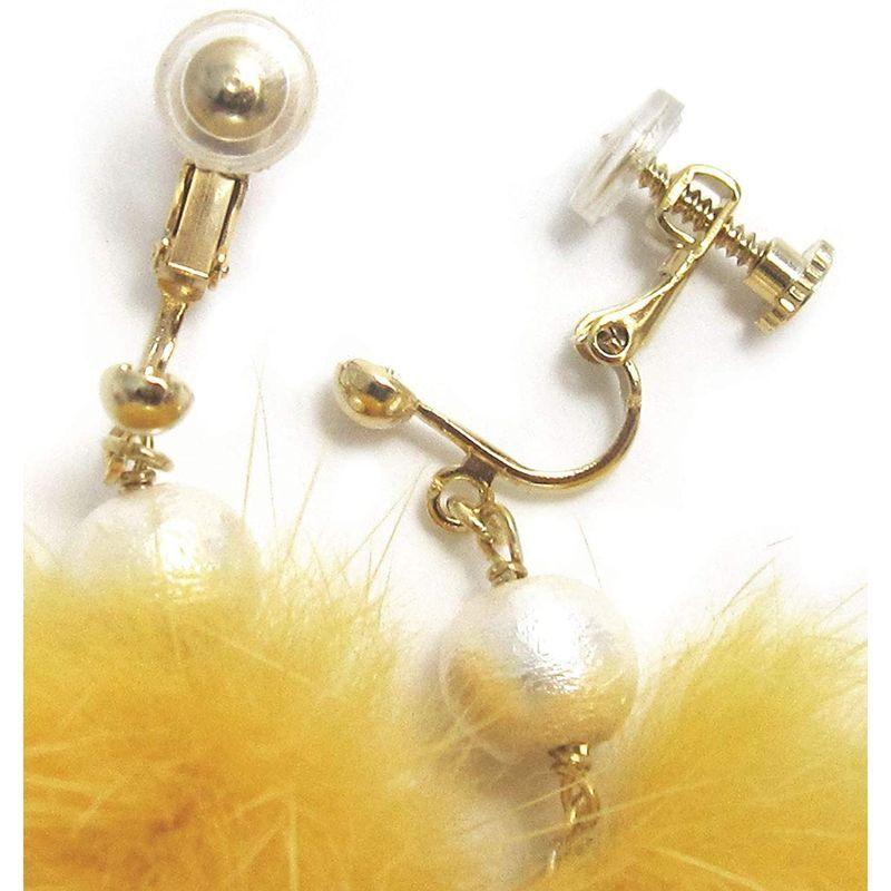 Cherry クロムイエロー ミンクファー コットンパール イヤリング シリコンカバー付き A811 初回限定