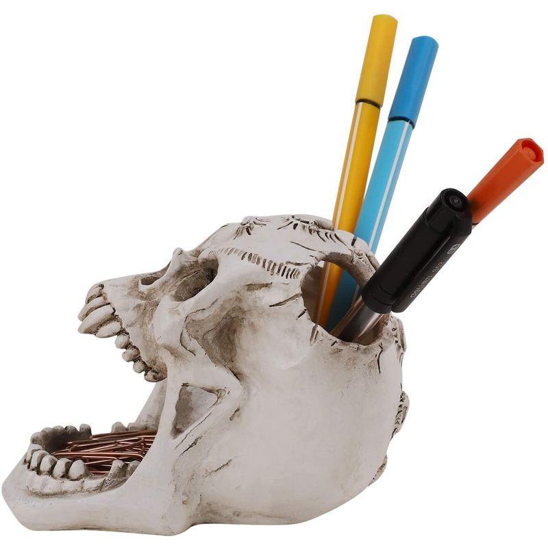 髑髏 ペンスタンド おしゃれ ペン立て 多機能 筆立て かっこいい 鉛筆立て 面白い 卓上 机上 筆入れ 小物入れ 文具 ペン 万年筆 仕切 3年保証