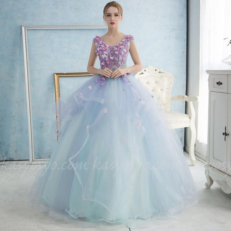 淡いパステルブルーのふんわりカラードレス P P Kasyosyoドレスショップ Yahoo店 通販 Yahoo ショッピング