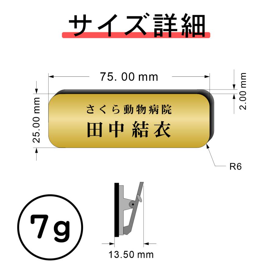 名札 ネームプレート 角丸 R付 真鍮風 ゴールド 名入れ無料 日本製の樹脂クリップ(ピン付)で服が傷つきにくい おしゃれ 金色 アクリル製  メール便対応