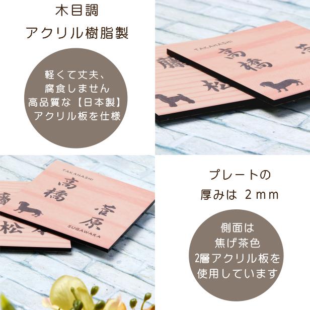 かたちラボ 表札 犬 二世帯 木目調 フェイクウッド 150×150 L ウッド調