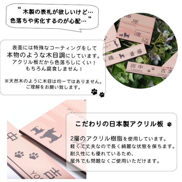 かたちラボ 表札 犬 二世帯 木目調 フェイクウッド 150×150 L ウッド調