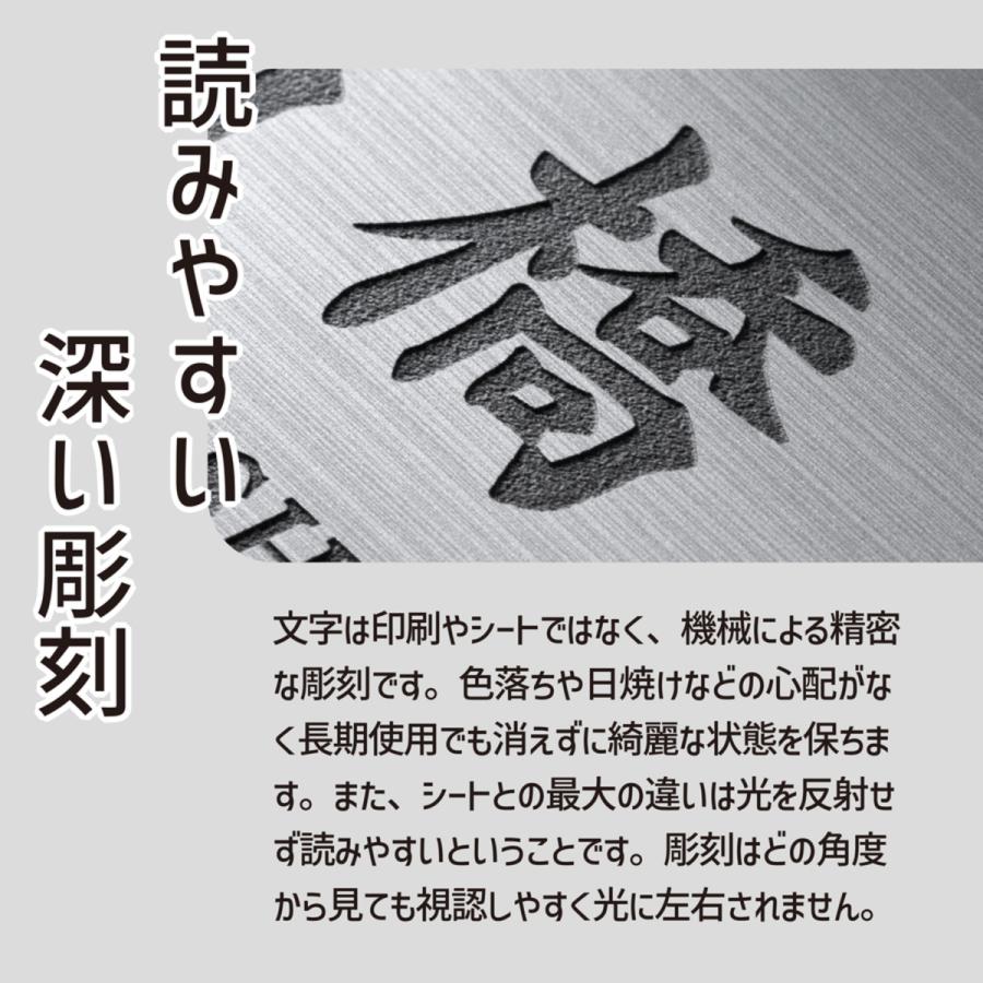 表札 リニューアル ステンレス調 シルバー 名入れ無料 プレート アクリル製 おしゃれ 銀  屋外対応 錆びない 漢字 ローマ字 番地 シール式 メール便送料無料｜katachi-lab｜07