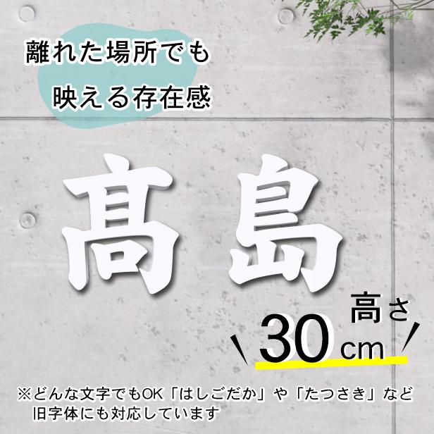 切文字　表札　看板　白　シール式　(楷書体)　30cm　屋外OK　記号　数字　ホワイト　ひらがな　カタカナ　漢字　立体サイン　英字　切り抜き　宅配便送料無料