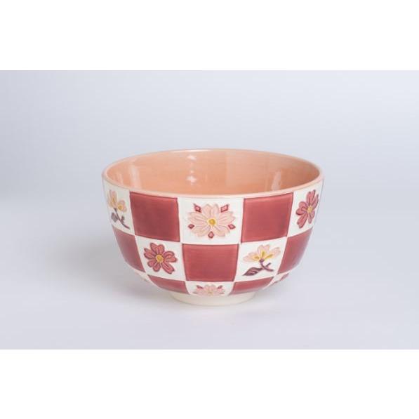抹茶茶碗 山本一如作「市松に桜」桃色交趾焼（こうちやき） 桜市松紋 