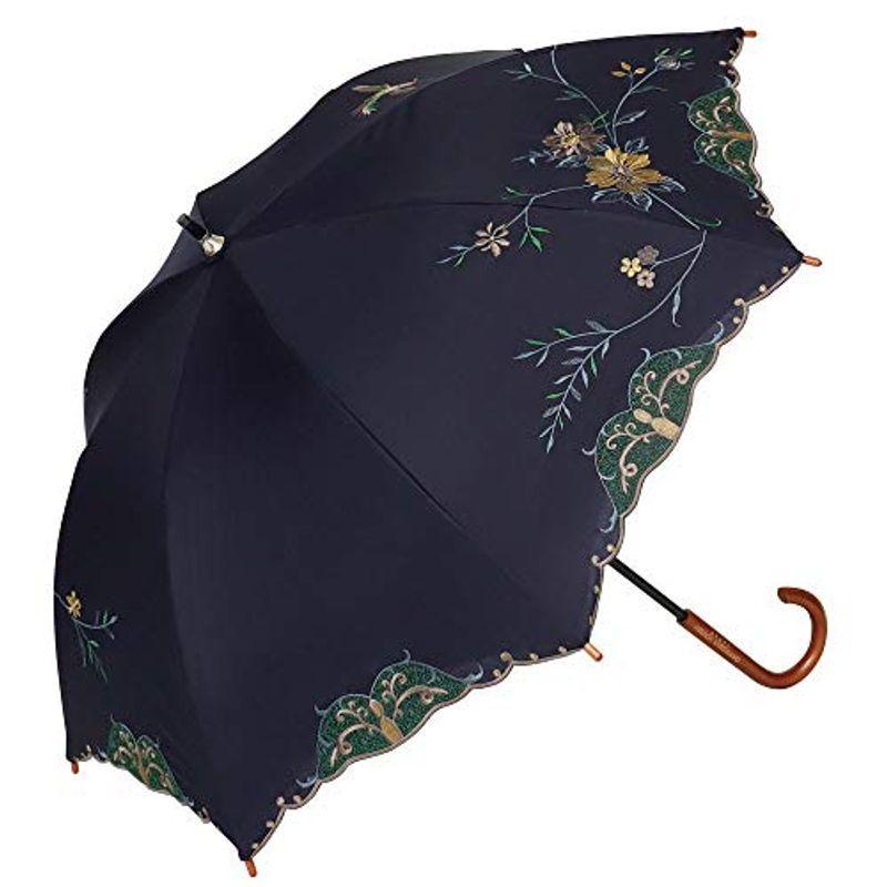 100％安い 日傘 ショート日傘 完全遮光 遮熱 UVカット フェザー 羽 刺繍 かわず張り 涼しい 晴雨兼用傘 特殊2重張り (花鳥・ネイビー) その他傘