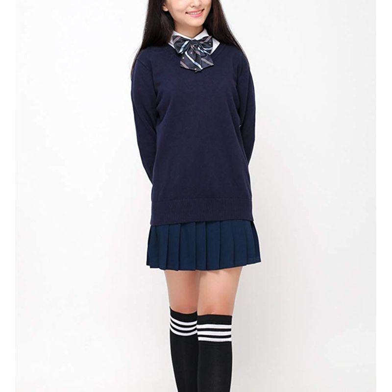 定番から日本未入荷 Blostirno スクールセーター 女子 Vネック セーター 制服 JP0073NY-M 女子高校生 無地 綿 ネイビー 学生