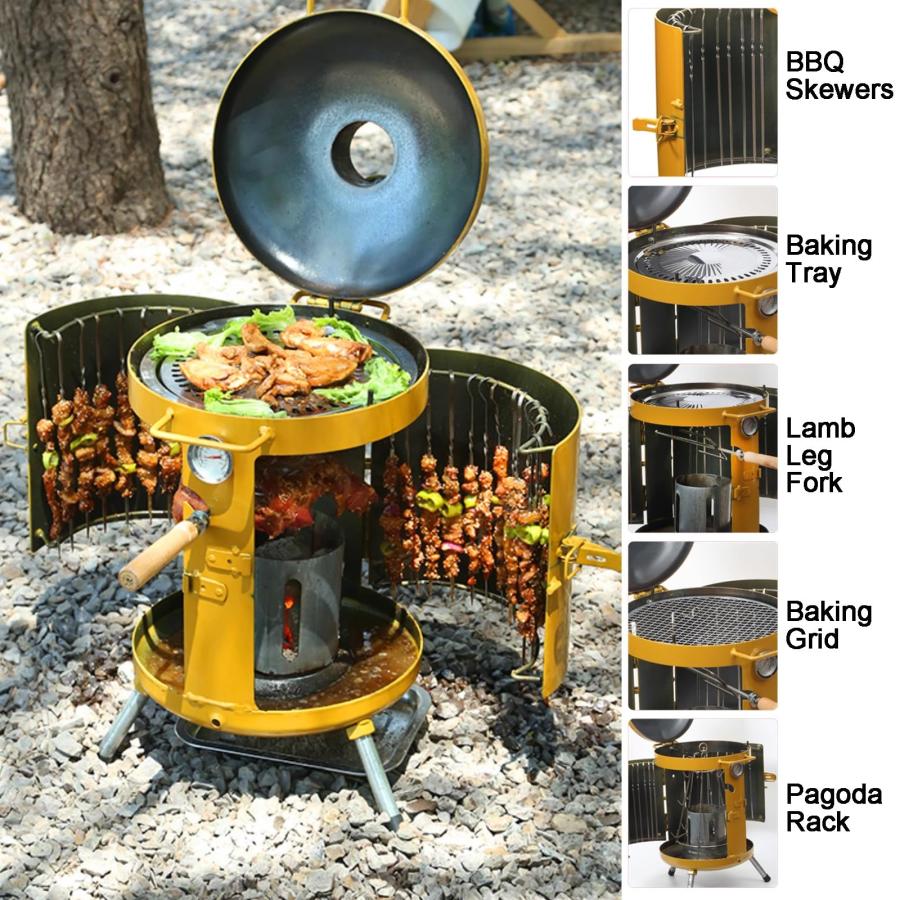 バーベキューコンロ BBQコンロ 大型スモーカー グリル スモーカー、吊り下げ式コンロ、バーベキューシリンダー、縦型炭火力