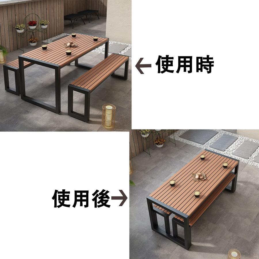 ウッドダイニングテーブル ベンチ2脚セット　ガーデンテーブル ガーデンテーブルセット屋外ダイニングテーブルとベンチ 3点セット